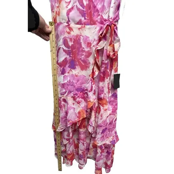 Lulus Dress Womens XS Lovable Aura Pink Floral Print Tiered Midi Wrap Dress - Picture 6 of 11